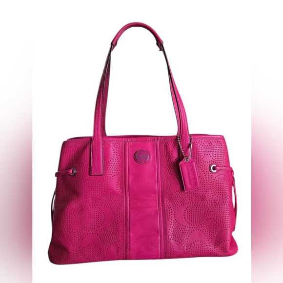Coach Handbags - Coach Pink Perforated Leather Tote